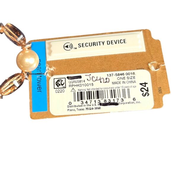 Monet Pearl Tower Faux Pearl, Rhinestone & Pink Glass Beaded Elastic Bracelet OS - Picture 8 of 8